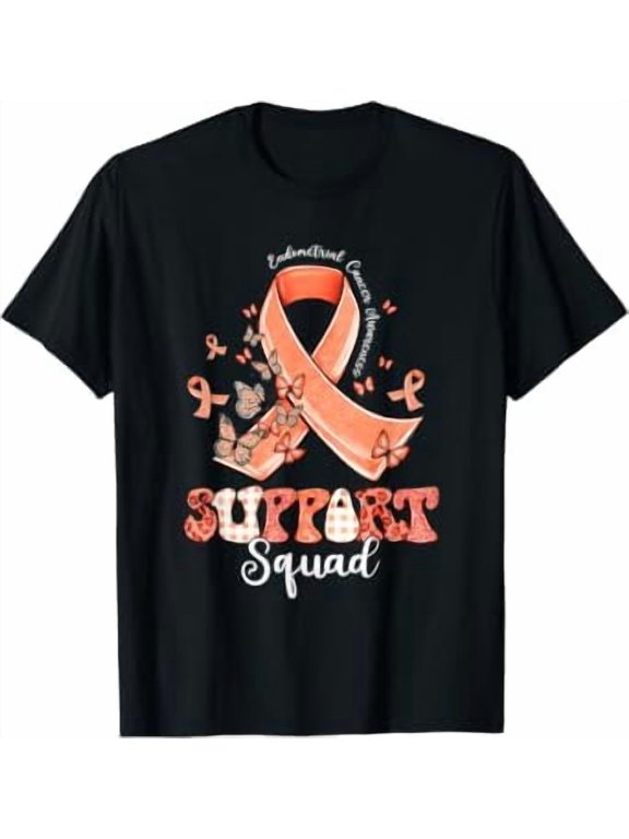 Support Squad Peach Ribbon Butterfly Endometrial Cancer T-Shirt, Unisex T-Shirt