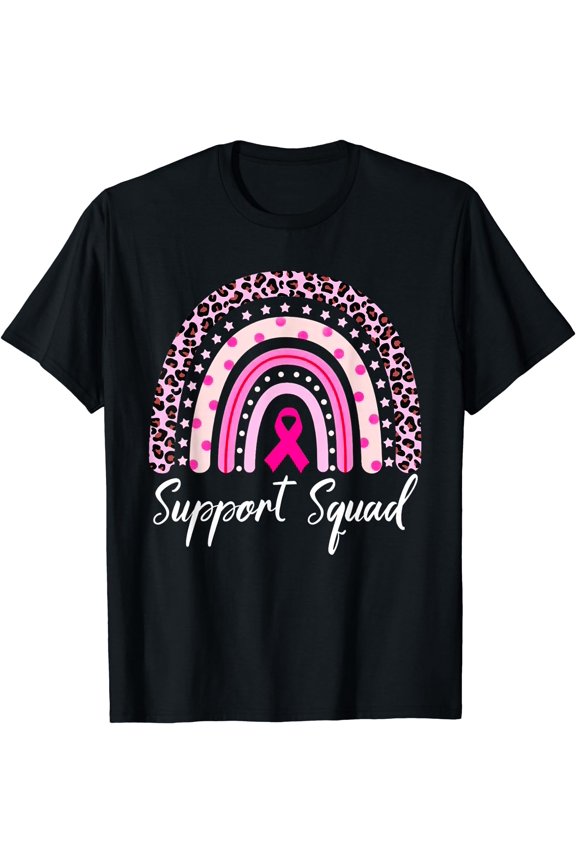 Support Squad Pink Rainbow Leopard Breast Cancer Awareness T-Shirt