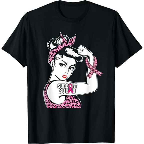 Support Squad Pink Ribbon Breast Cancer Awareness Leopard T-Shirt