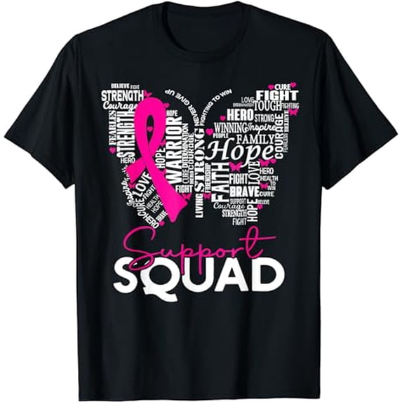 Support Squad Pink Ribbon Butterfly Breast Cancer Awareness T-Shirt