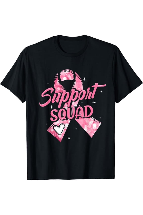 Support Squad Pink Ribbon Warrior Breast Cancer Awareness T-Shirt