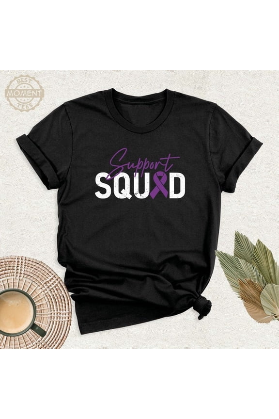 Support Squad Purple Ribbon Warrior Epilepsy Awareness Team Tees Pancreatic Cancer Alzheimers Motivational T-Shirt