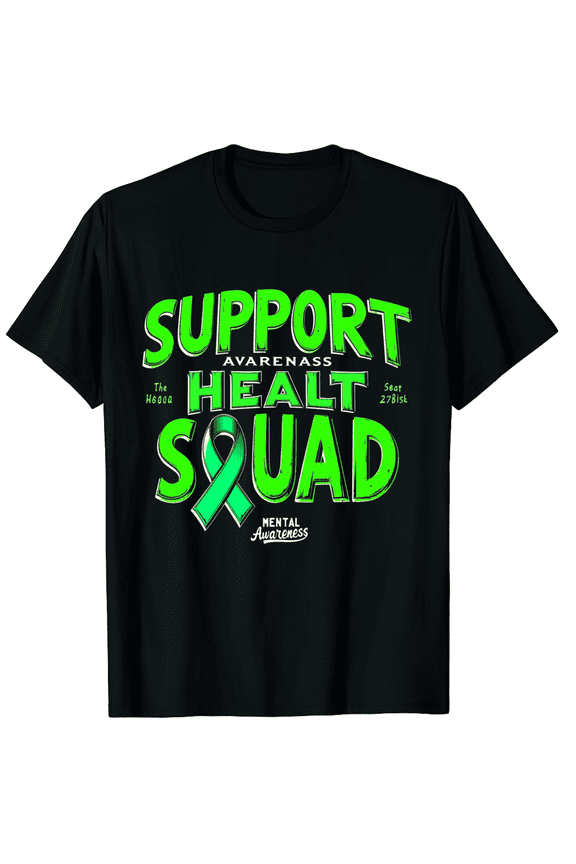 Support Squad Sunflower Hair Mental Health Awareness Graphic Black T-Shirt for Men and Women