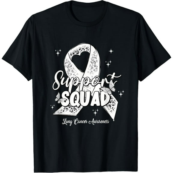 Support Squad White Ribbon Lung Cancer Awareness T-Shirt men and women can wear, black, white, gifts