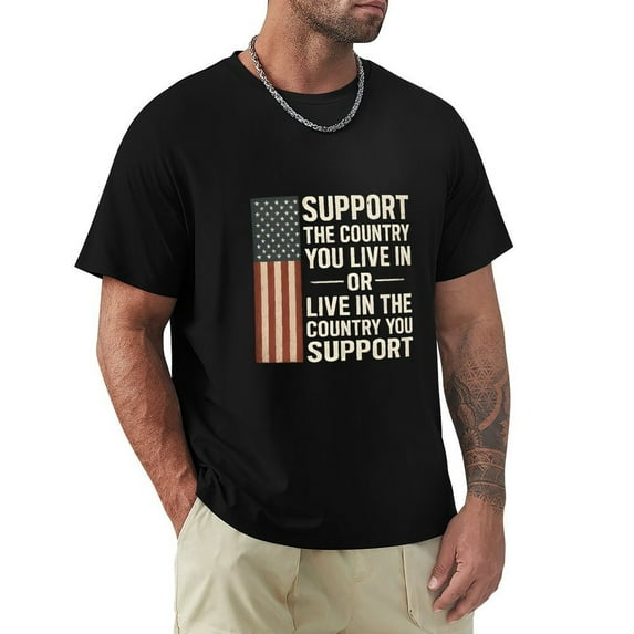 Support The Country You Live In Slick Men's Cotton Short Sleeve HD Print Tee for Casual T-Shirt Crew Neck Top Black 3XL
