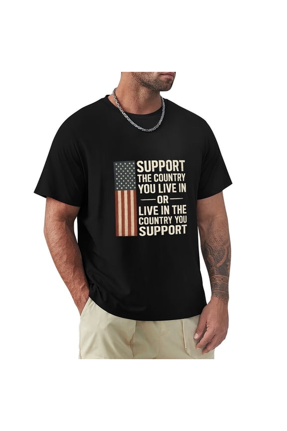 Support The Country You Live In Slick Men's Cotton Short Sleeve HD Print Tee for Casual T-Shirt Crew Neck Top Black 3XL