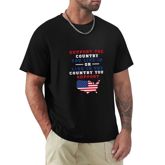 Support The Country You Live In Snappy Men's Cotton Short Sleeve HD Print Tee for Casual T-Shirt Crew Neck Top Black M