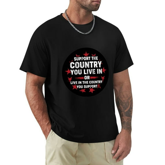 Support The Country You Live In Sprightly Men's Cotton Short Sleeve HD Print Tee for Casual T-Shirt Crew Neck Top Black XL