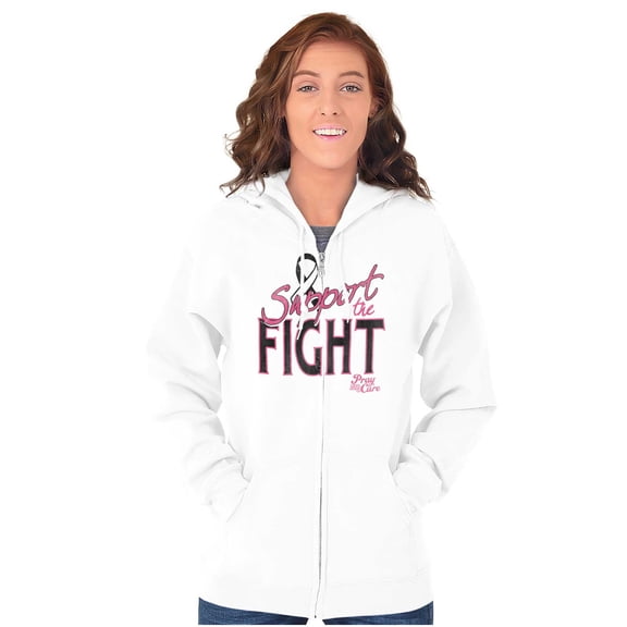Support The Fight Breast Cancer Aware Zip Hoodie Sweatshirt Women Brisco Brands M