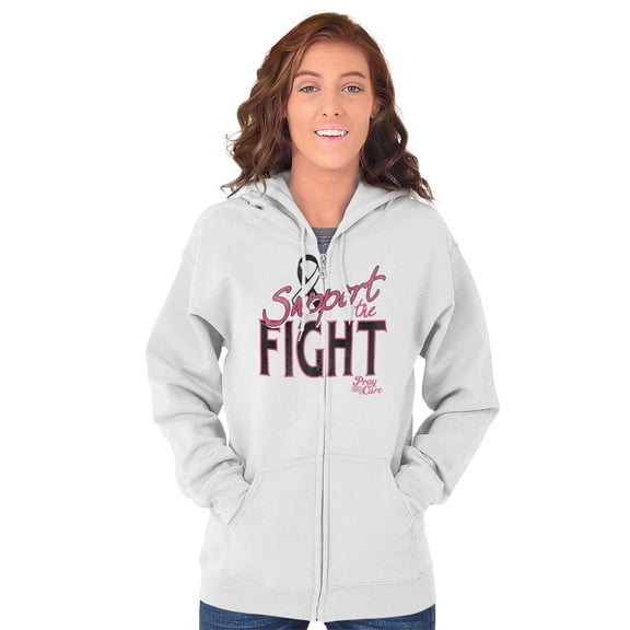 Support The Fight Breast Cancer Aware Zip Hoodie Sweatshirt Women Brisco Brands X