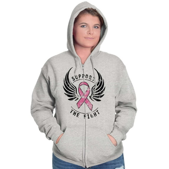 Support The Fight Breast Cancer Pink Womens Plus Size Graphic Zipper Hoodie Brisco Brands 5X