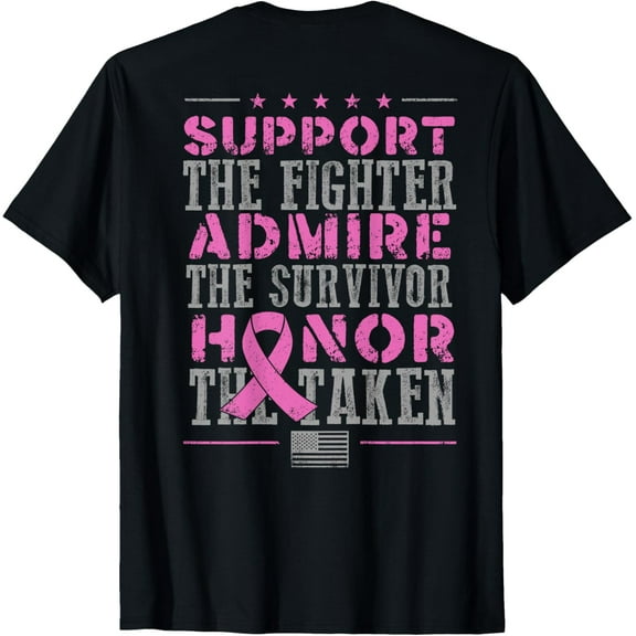 Support The Fighters Admire The Survivors Honor (on back) T-ShirtMen and women, Black T-shirt, size: Extra large
