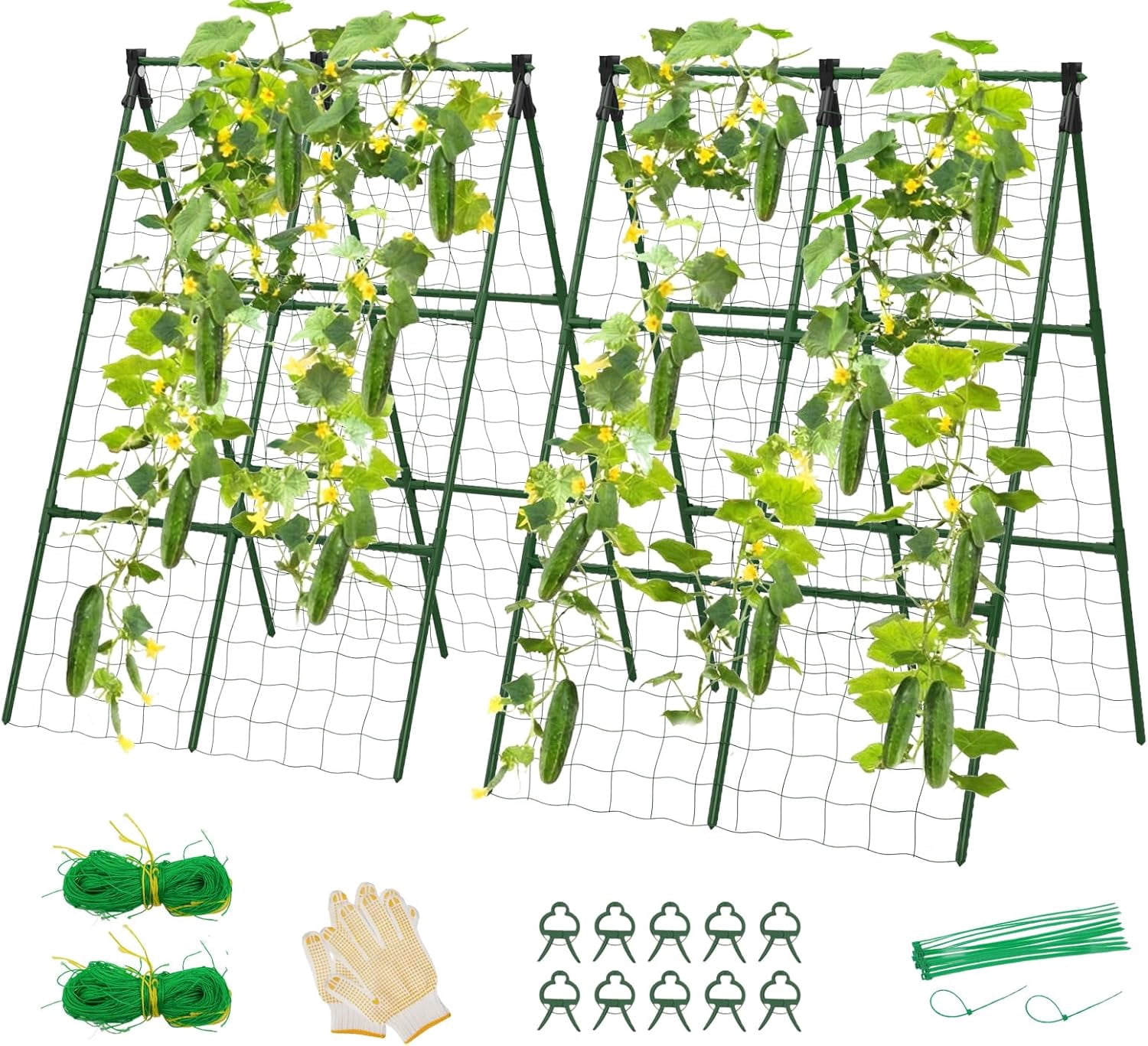 Support for Tomatoes, Squash, Zucchini, Vegetables & Flowers, 2 Pack Cucumber Trellis, 34"×48" Garden Trellis for Climbing Plants Outdoor, A-Frame Vegetable Trellis for Raised Bed