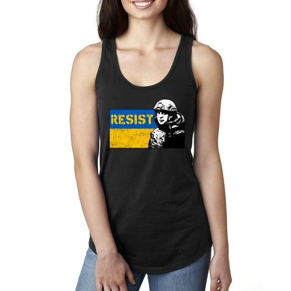 Support Ukrainian Flag Zelensky RESIST Ladies Racerback Tank Top, Black, Large