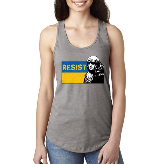 Support Ukrainian Flag Zelensky RESIST Ladies Racerback Tank Top, Heather Grey, Large
