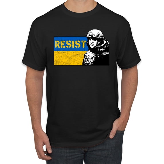 Support Ukrainian Flag Zelensky RESIST Men's Graphic T-Shirt, Black, Medium
