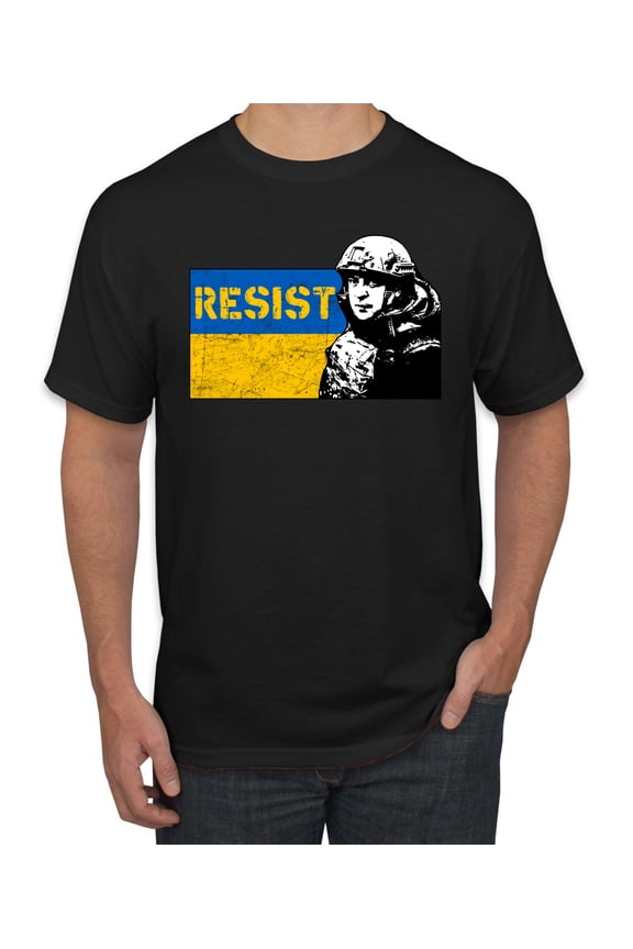 Support Ukrainian Flag Zelensky RESIST Men's Graphic T-Shirt, Black, Medium