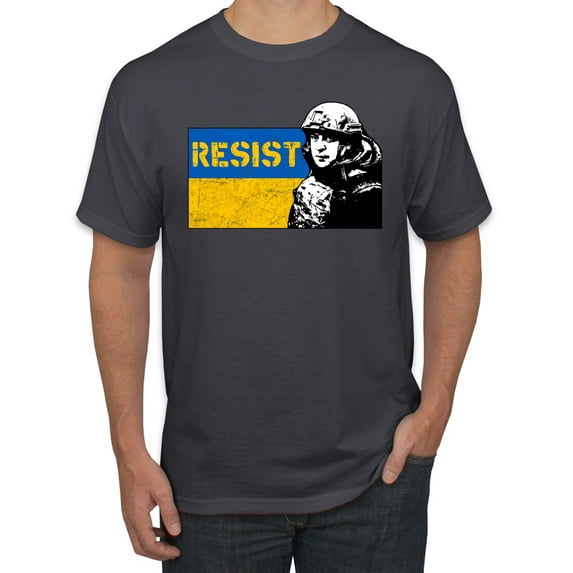 Support Ukrainian Flag Zelensky RESIST Men's Graphic T-Shirt, Charcoal, 3X-Large