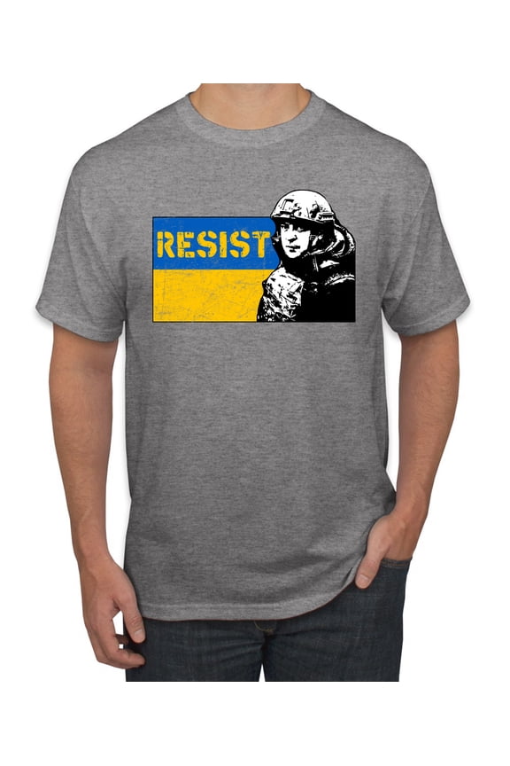 Support Ukrainian Flag Zelensky RESIST Men's Graphic T-Shirt, Heather Grey, Large