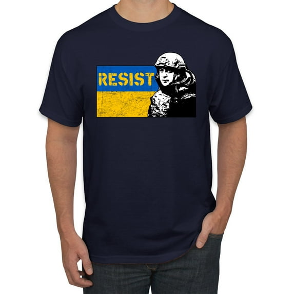 Support Ukrainian Flag Zelensky RESIST Men's Graphic T-Shirt, Navy, X-Large