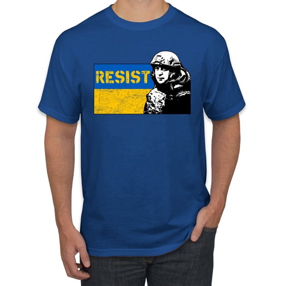 Support Ukrainian Flag Zelensky RESIST Men's Graphic T-Shirt, Royal, Medium