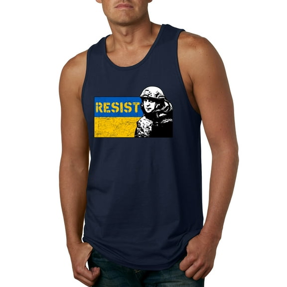 Support Ukrainian Flag Zelensky RESIST Mens Graphic Tank Top, Navy, Medium