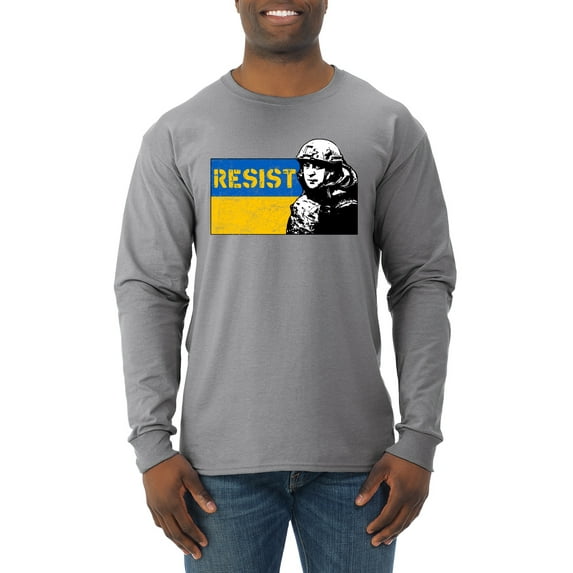 Support Ukrainian Flag Zelensky RESIST Mens Long Sleeve Shirt, Heather Grey, XX-Large