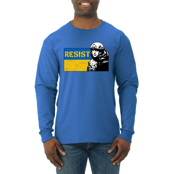 Support Ukrainian Flag Zelensky RESIST Mens Long Sleeve Shirt, Royal, Small