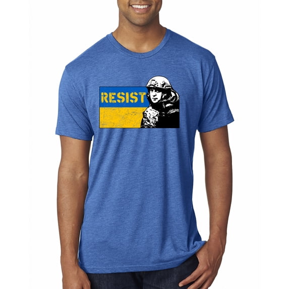 Support Ukrainian Flag Zelensky RESIST Mens Premium Tri Blend T-Shirt, Vintage Royal, Medium