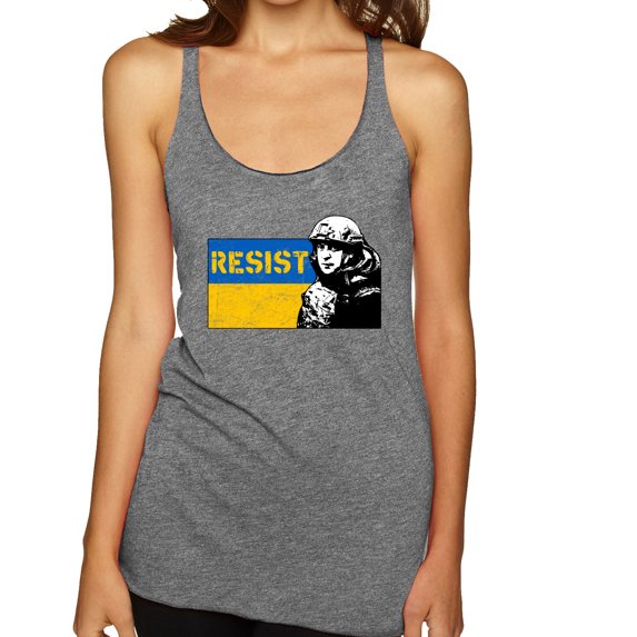 Support Ukrainian Flag Zelensky RESIST Tri-Blend Racerback Tank Top, Premium Heather, X-Large