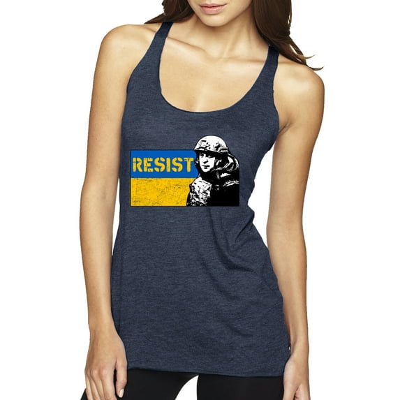 Support Ukrainian Flag Zelensky RESIST Tri-Blend Racerback Tank Top, Vintage Navy, Large