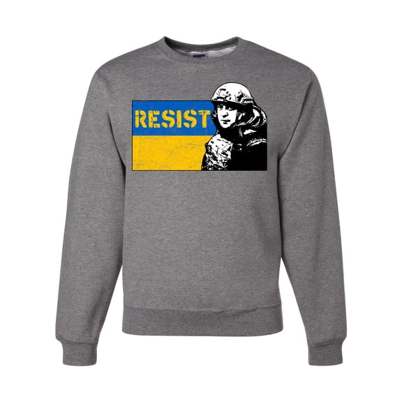 Support Ukrainian Flag Zelensky RESIST Unisex Crewneck Graphic Sweatshirt, Heather Grey, 3X-Large