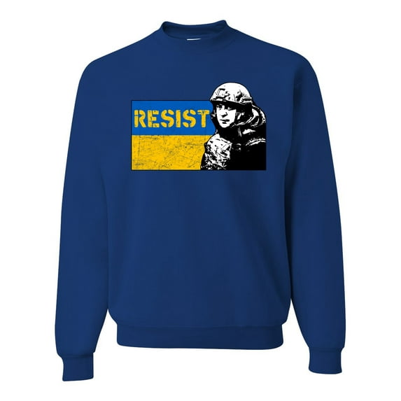 Support Ukrainian Flag Zelensky RESIST Unisex Crewneck Graphic Sweatshirt, Royal, Large