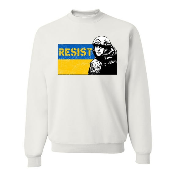 Support Ukrainian Flag Zelensky RESIST Unisex Crewneck Graphic Sweatshirt, White, Small