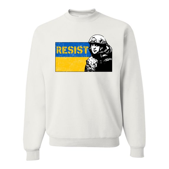Support Ukrainian Flag Zelensky RESIST Unisex Crewneck Graphic Sweatshirt, White, X-Large