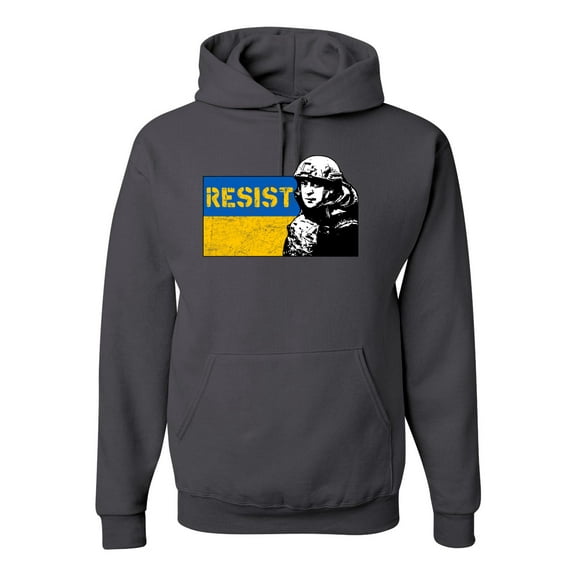 Support Ukrainian Flag Zelensky RESIST Unisex Graphic Hoodie Sweatshirt, Charcoal, Large