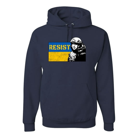 Support Ukrainian Flag Zelensky RESIST Unisex Graphic Hoodie Sweatshirt, Navy, Medium