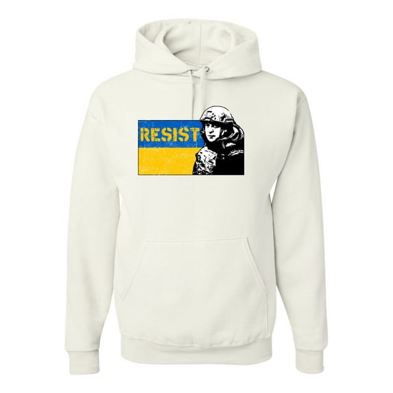 Support Ukrainian Flag Zelensky RESIST Unisex Graphic Hoodie Sweatshirt, White, Large