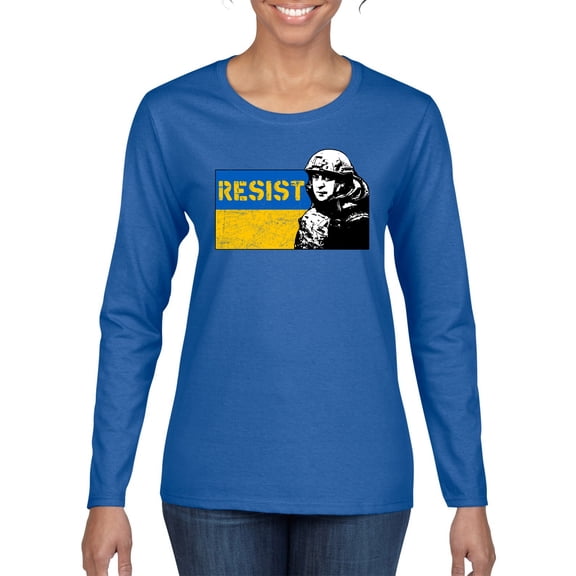 Support Ukrainian Flag Zelensky RESIST Womens Graphic Long Sleeve T-Shirt, Royal, X-Large