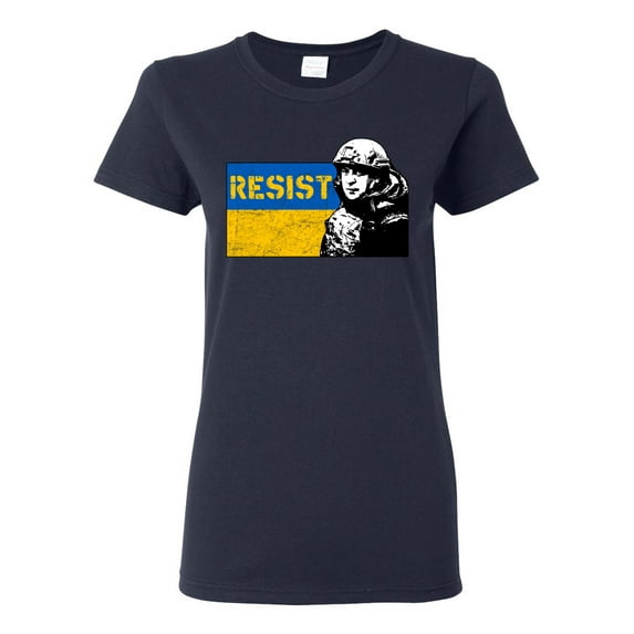 Support Ukrainian Flag Zelensky RESIST Womens Graphic T-Shirt, Navy, XX-Large