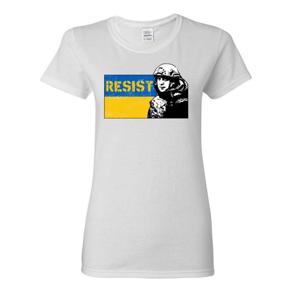 Support Ukrainian Flag Zelensky RESIST Womens Graphic T-Shirt, White, 3X-Large