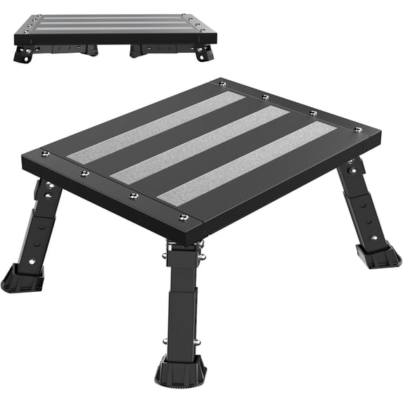 Support Way RV Step Stool, Oversized 500 lbs Capacity, 3-Level Adjustable Aluminum Step, Foldable Non-Slip Platform for Camper, Trailer, Motorhome, Outdoor Use