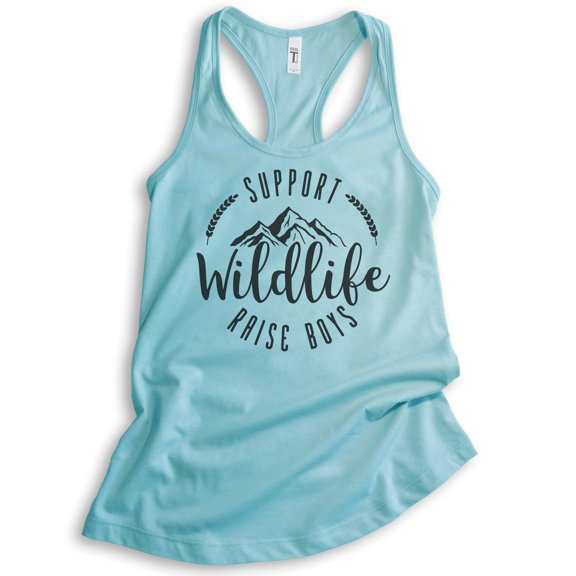 Support Wildlife Raise Boys Tank Top, Ladies Racerback Tank Top, Funny Boy Mom Tank, Mama Tank, Mommy Tank, Cancun, Medium