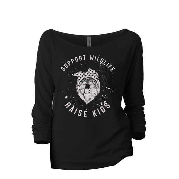 Support Wildlife Raise Kids Women's Fashion Slouchy 3/4 Sleeves Raglan Lightweight Sweatshirt Black Large