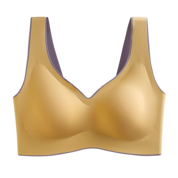Support Wireless Bra Women Padded Bra Feature V-Neck Wire-Free Bra Style W-929 Yellow M