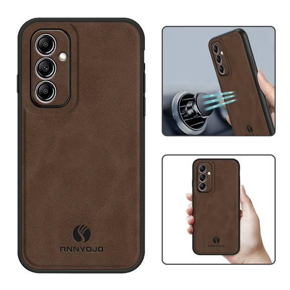Support Wireless Charging Case For Samsung Galaxy S24 FE,Vintage Classic PU Leather Luxury Business Cover,Soft Non-Slip Grip Anti-Scratch Shockproof Case for Samsung Galaxy S24 FE,Brown