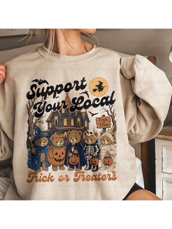 Support Your Local Bear Sweatshirt, Trick Or Treat Teddy Shirt, Retro Costume Bear Tee