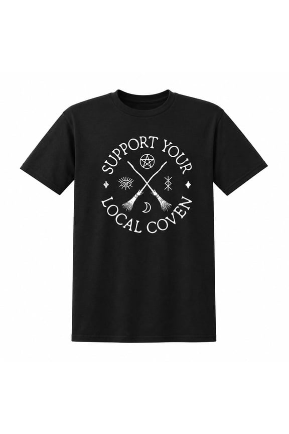 Support Your Local Coven Graphic T-Shirt, Spooky Witchy Unisex Classic Fit Tee