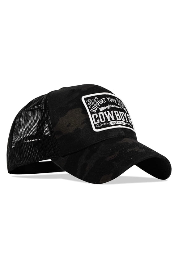 Support Your Local Cowboys Patch Snapback Hat Black Multicam