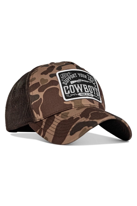Support Your Local Cowboys Patch Snapback Hat Brown Duck Camo